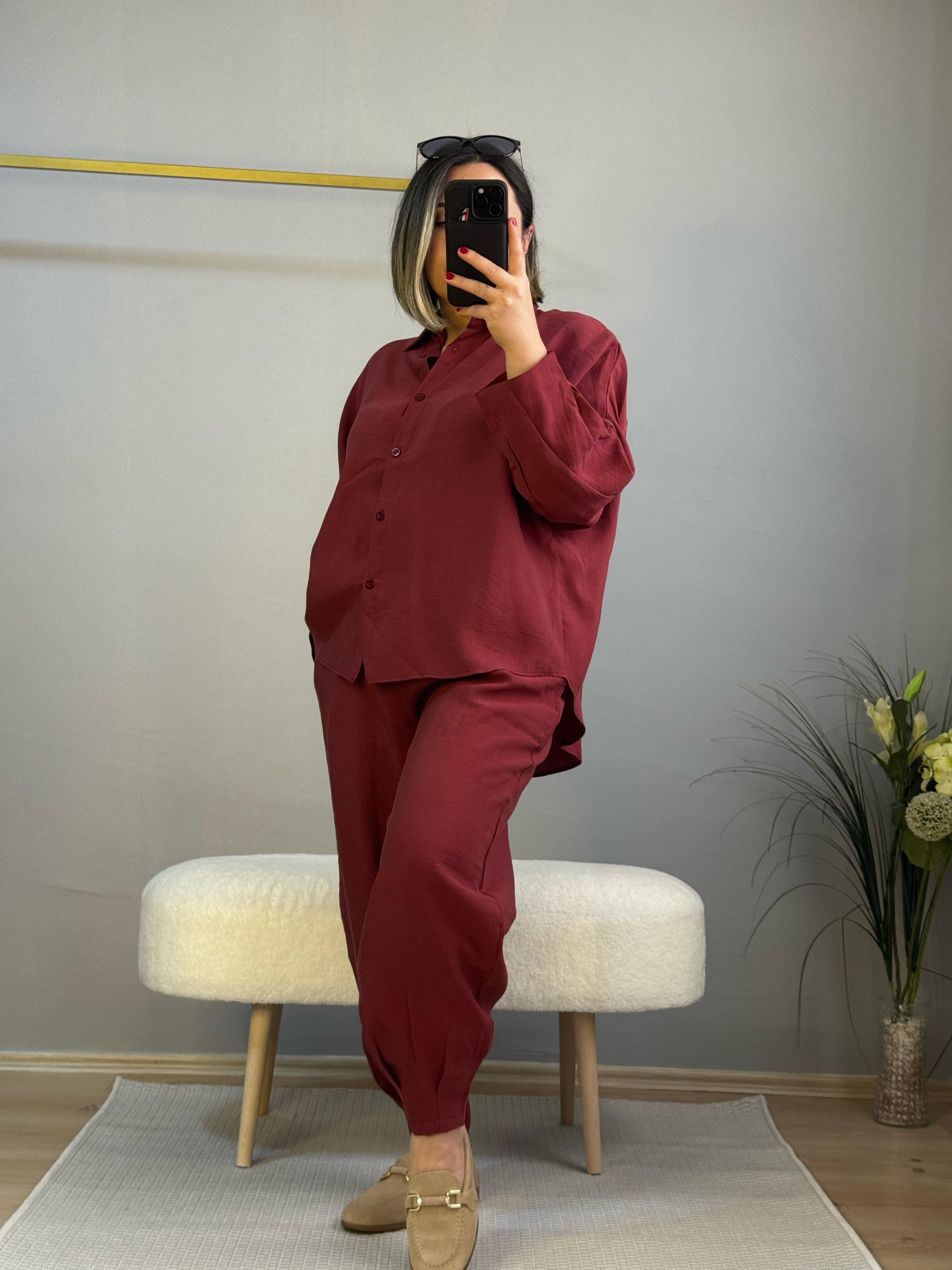 Tencel modal şalvar takım bordo