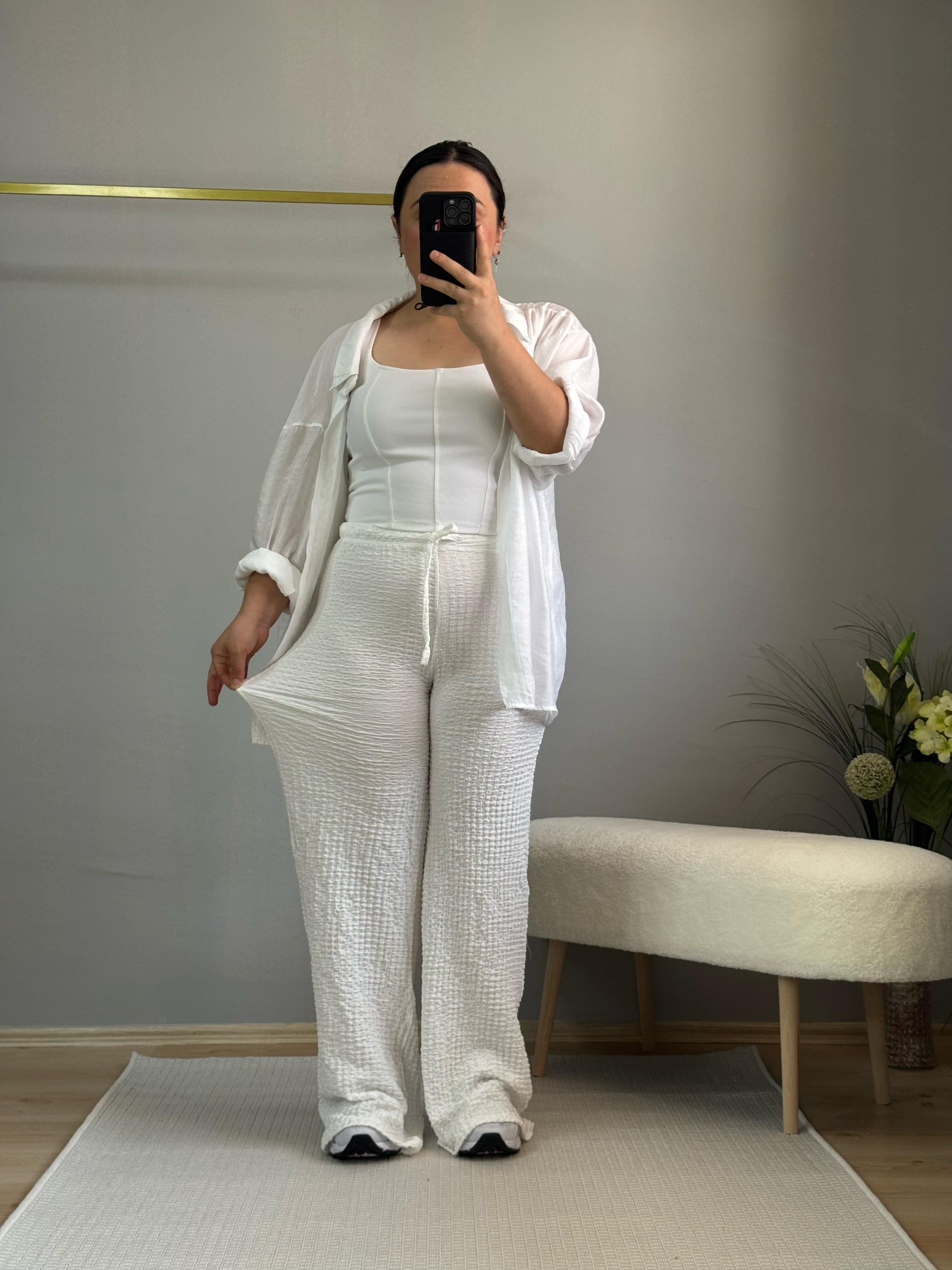 Bubble pantolon beyaz