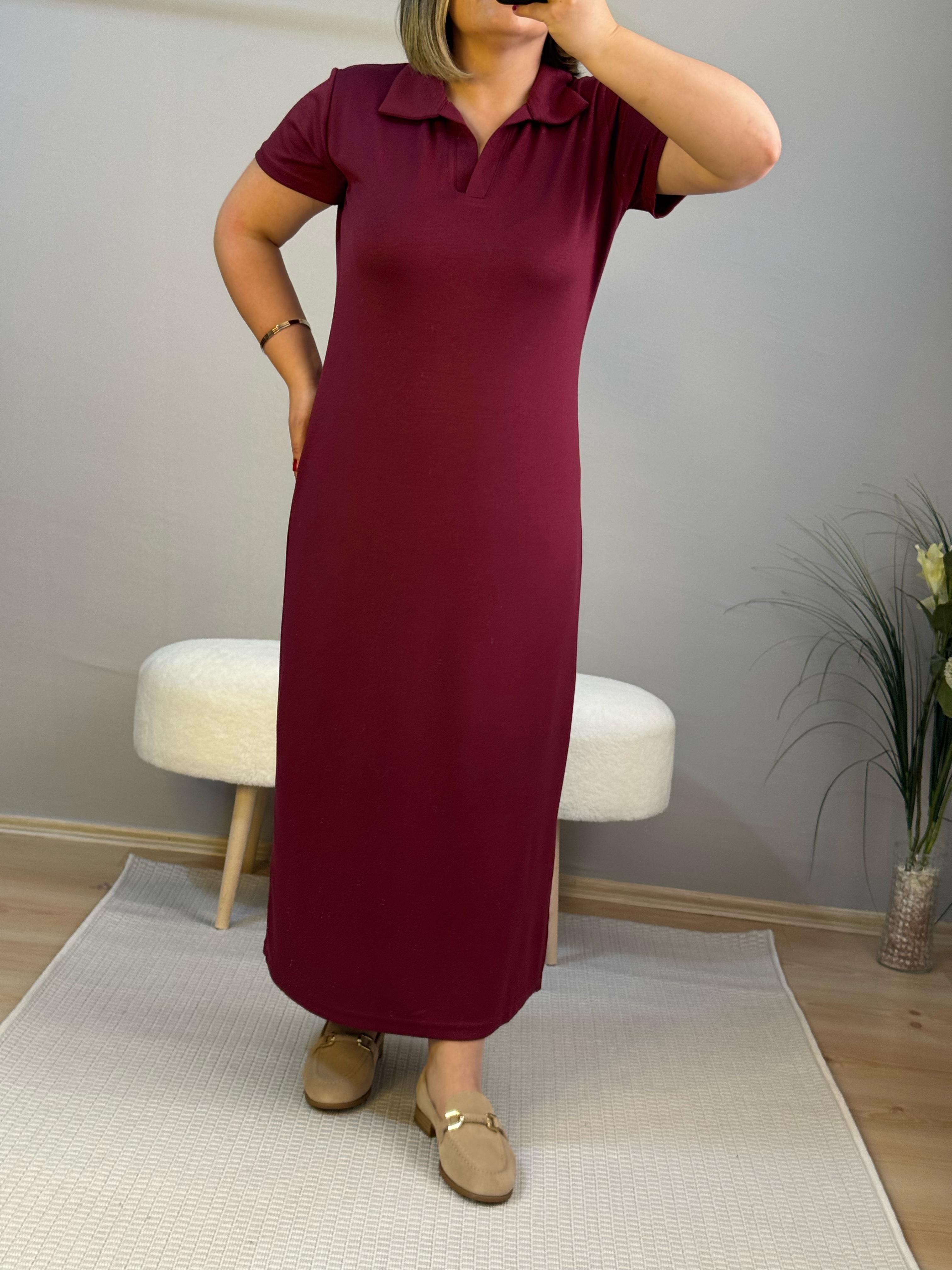Polo yaka elbise bordo