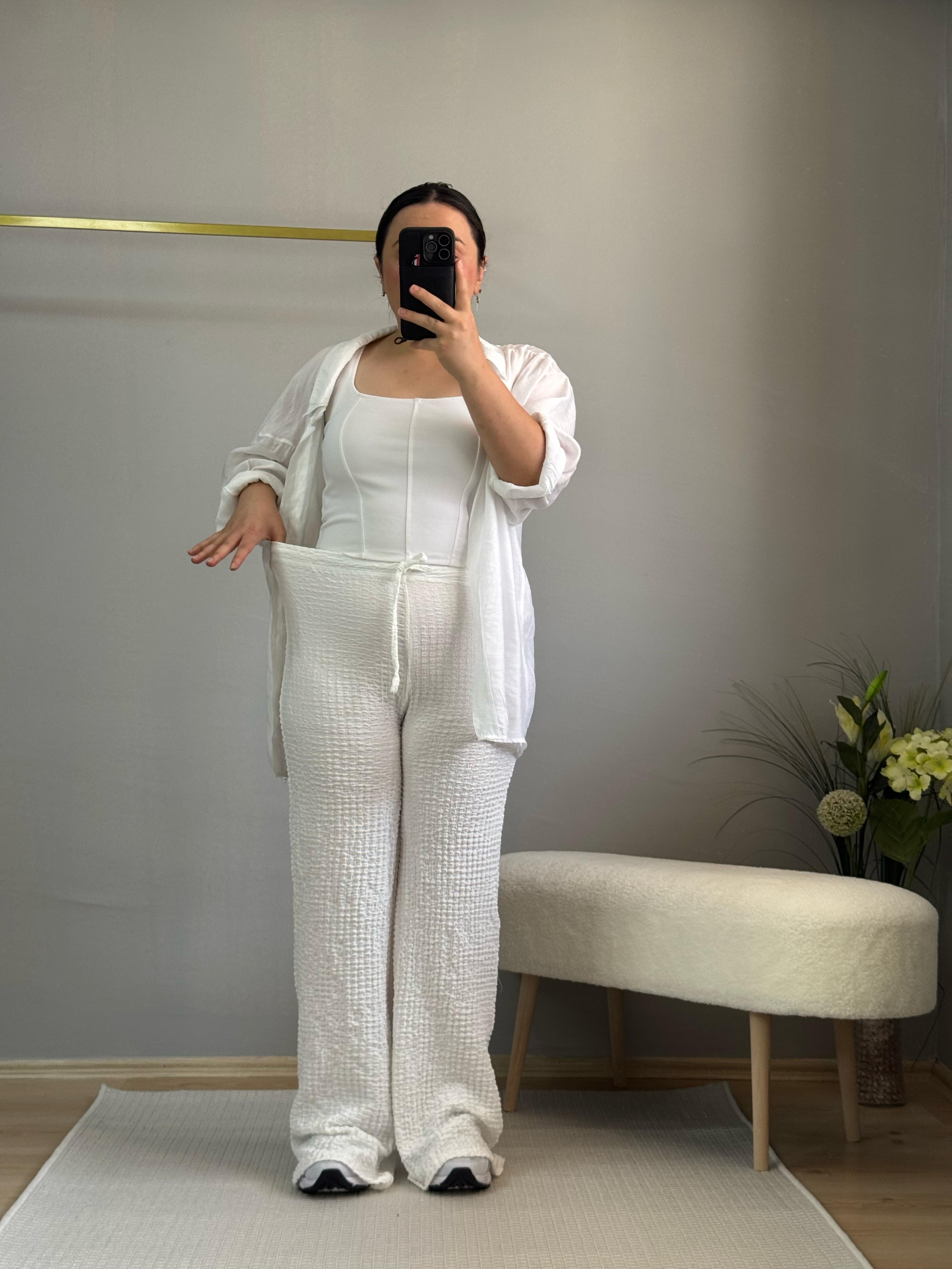 Bubble pantolon beyaz