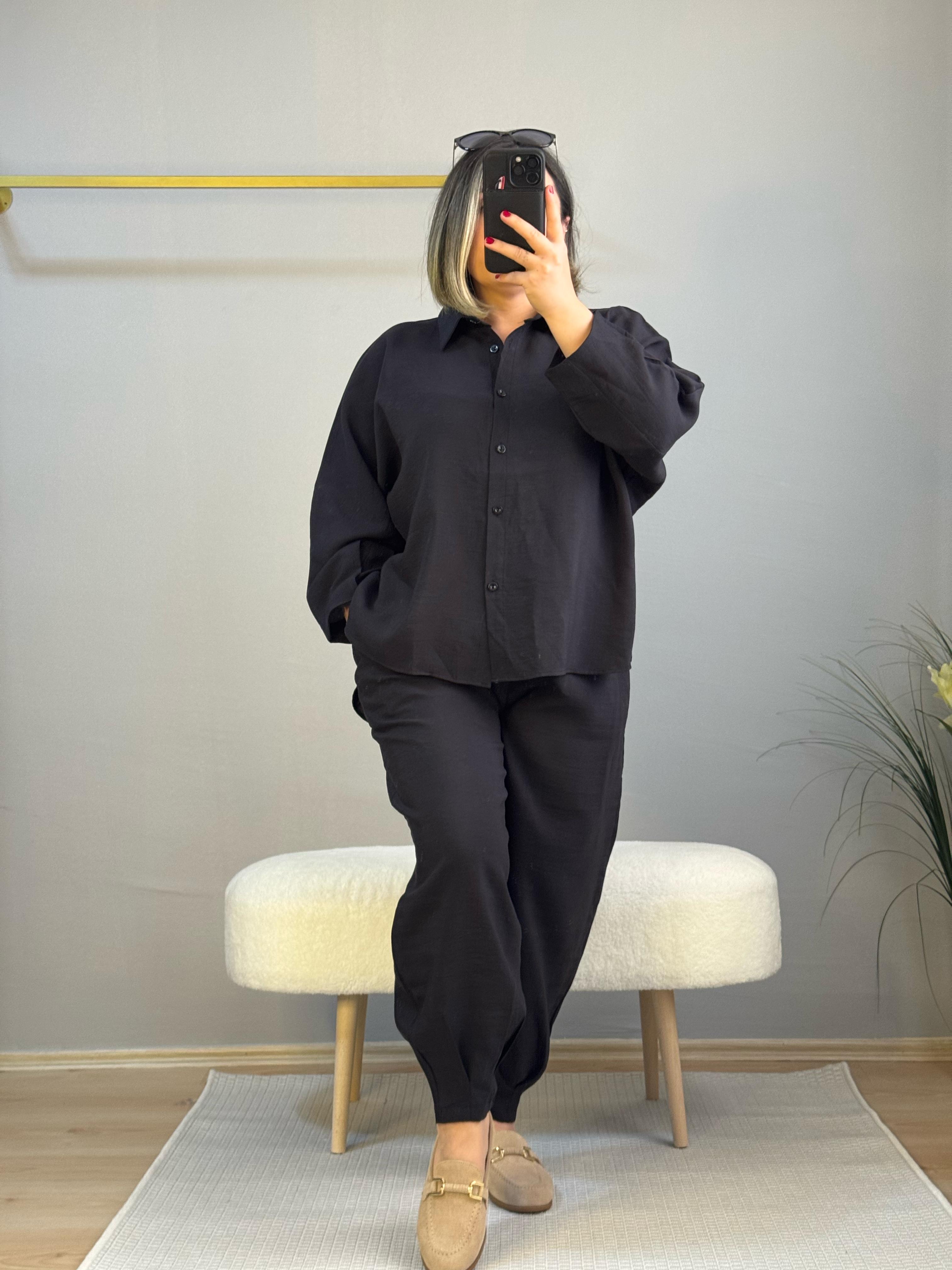 Tencel modal şalvar takım siyah