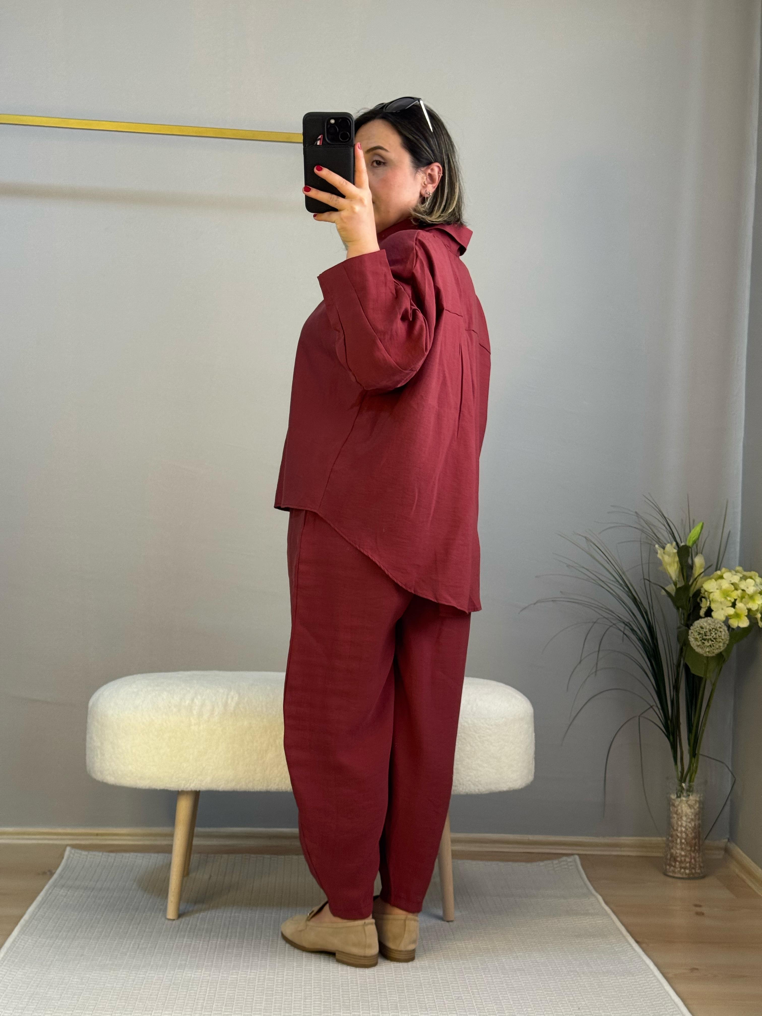 Tencel modal şalvar takım bordo