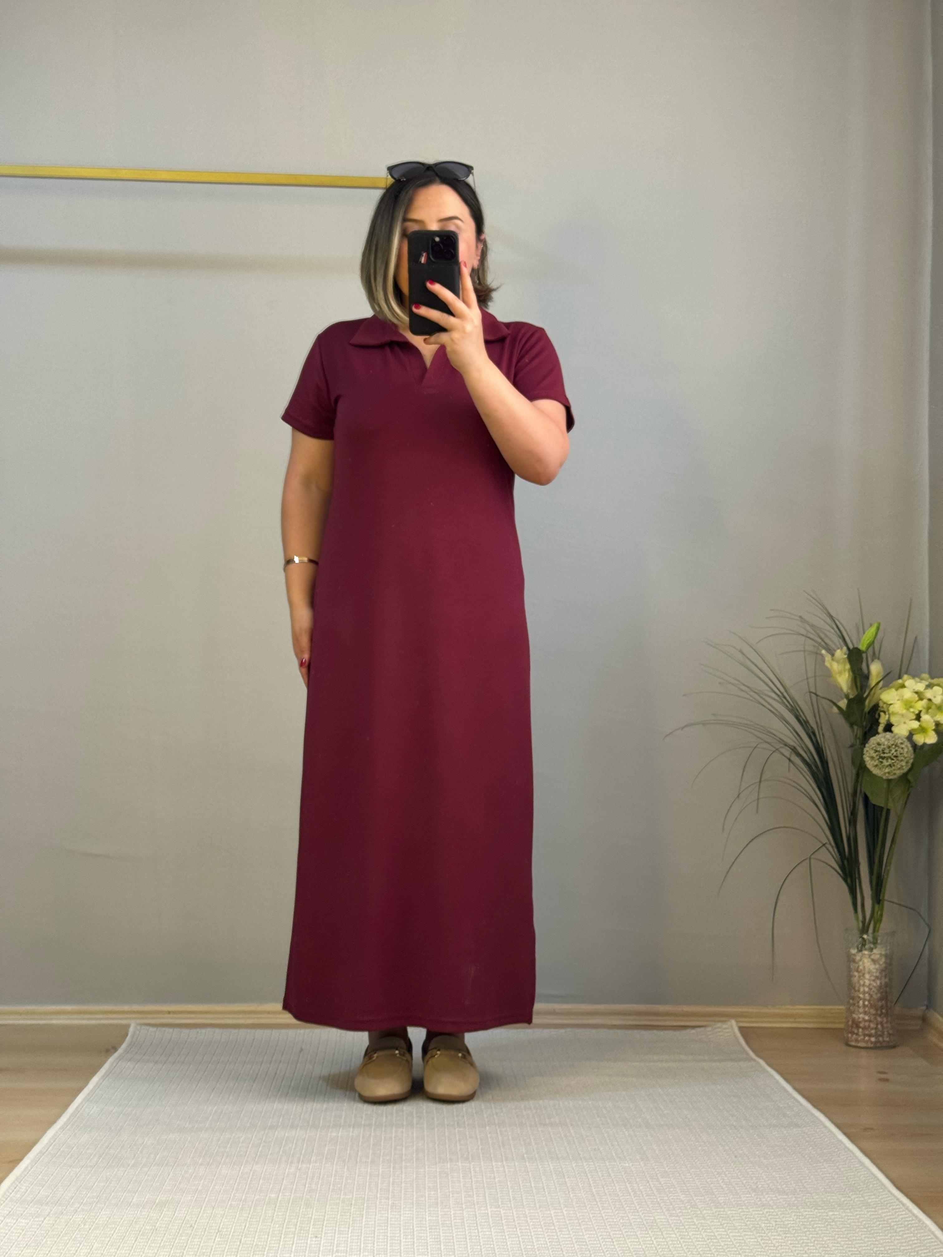 Polo yaka elbise bordo