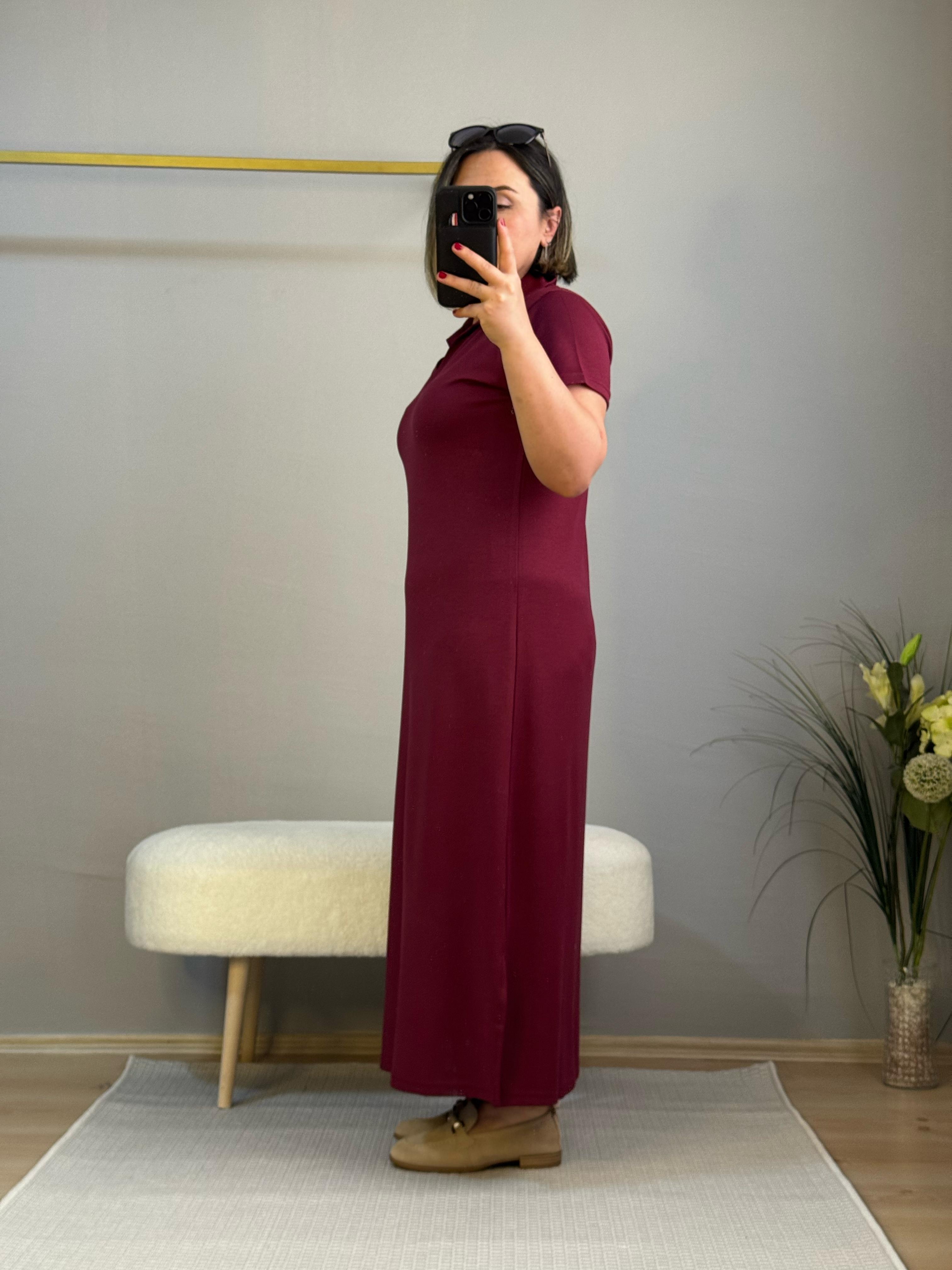 Polo yaka elbise bordo