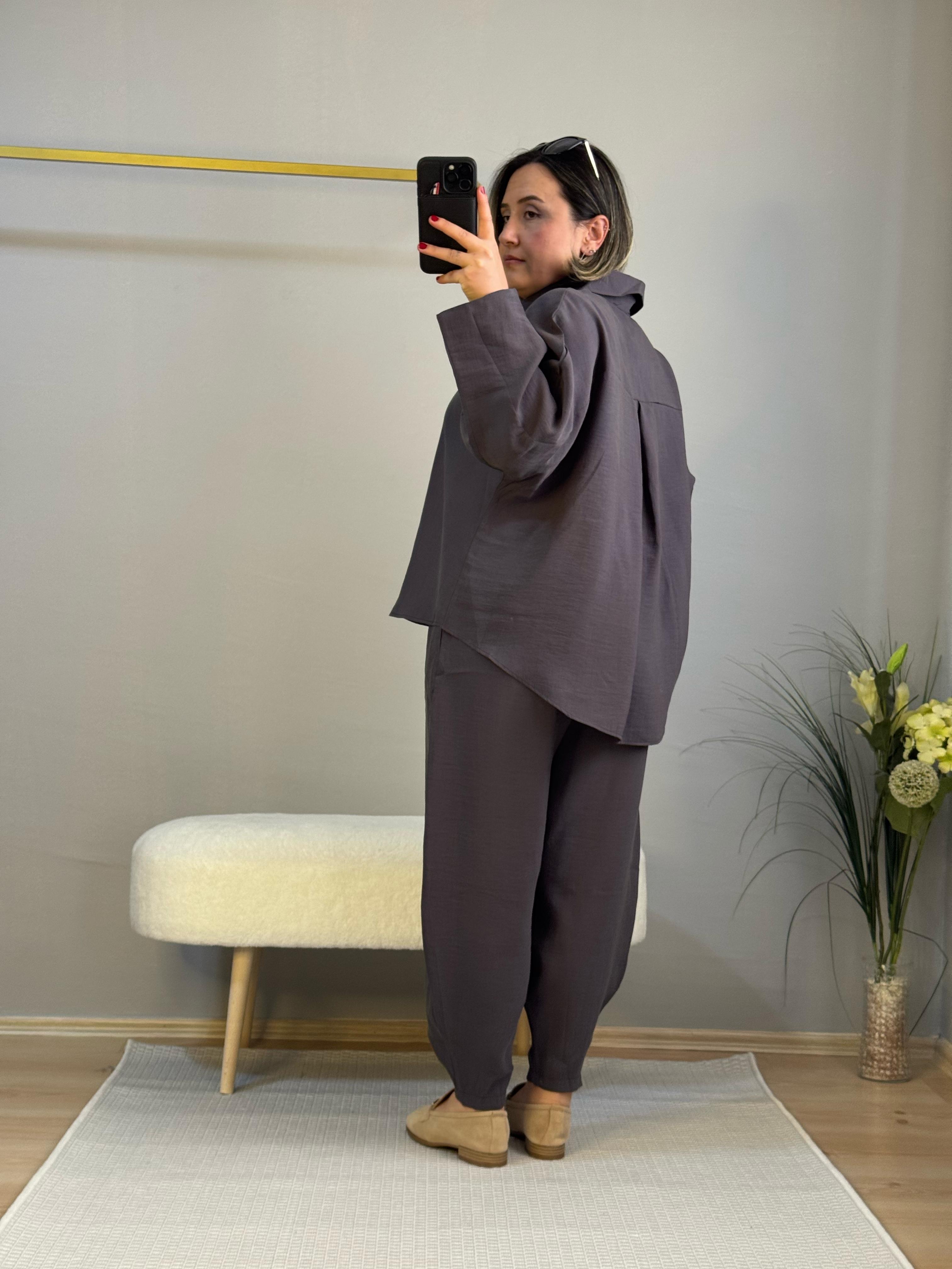 Tencel modal şalvar takım antrasit