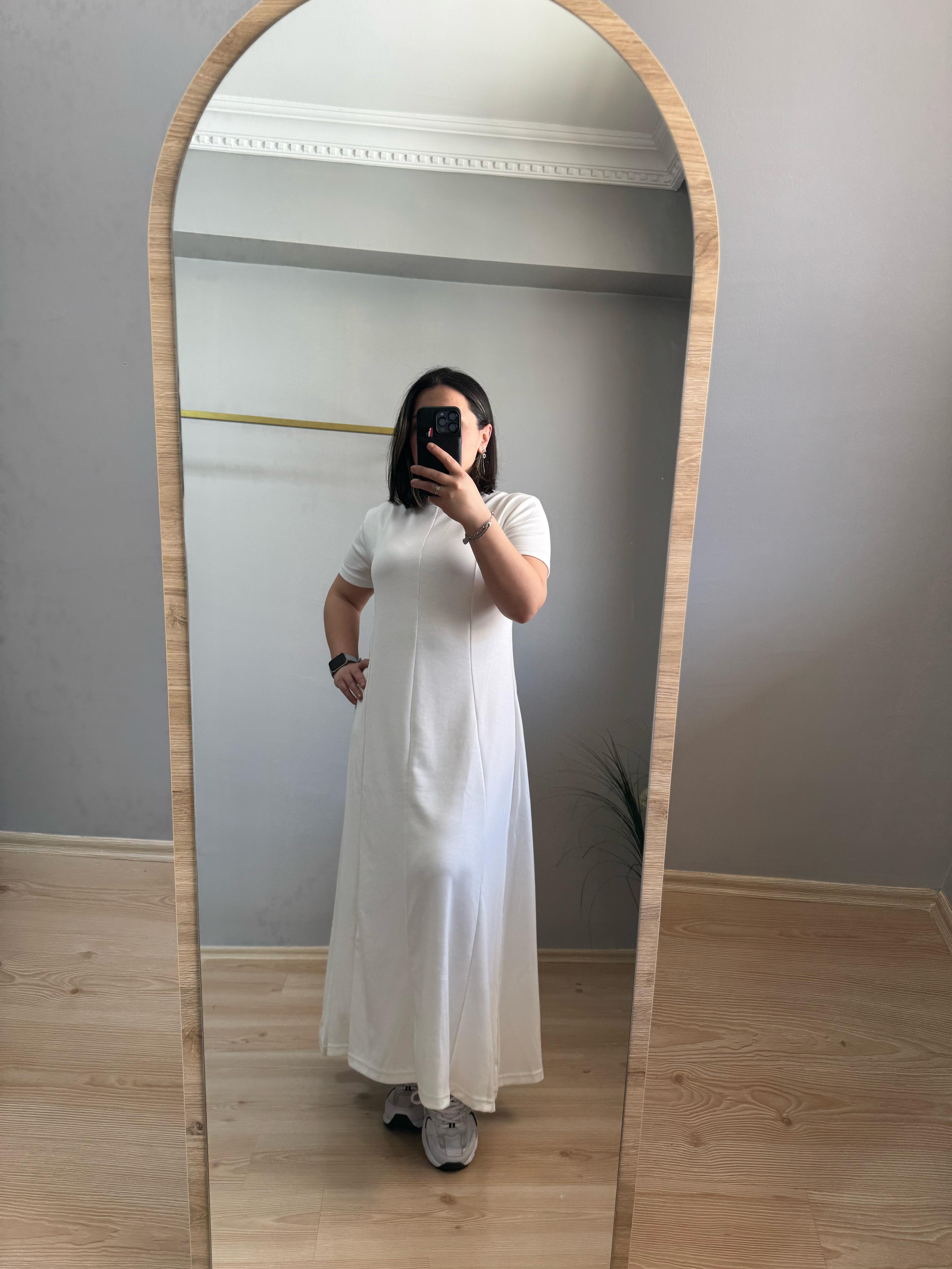 Modal Çan elbise beyaz