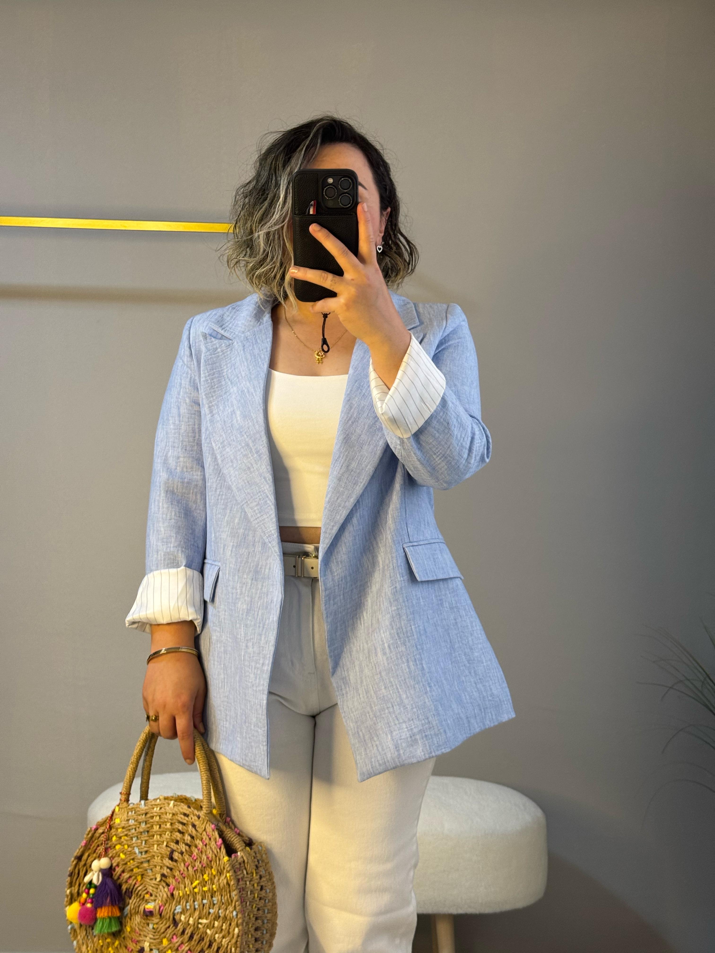 Keten ceket ve boy fit jean