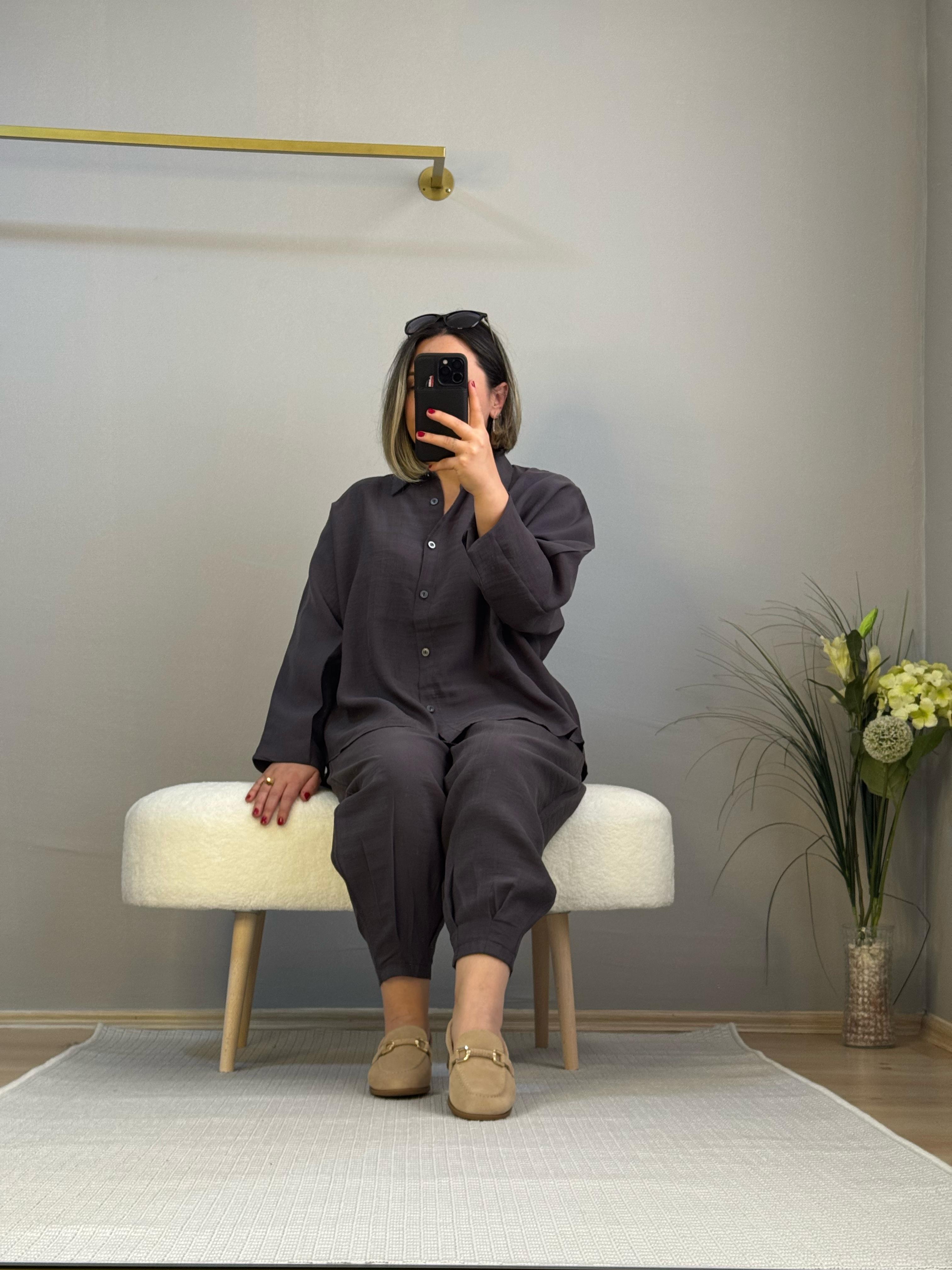 Tencel modal şalvar takım antrasit