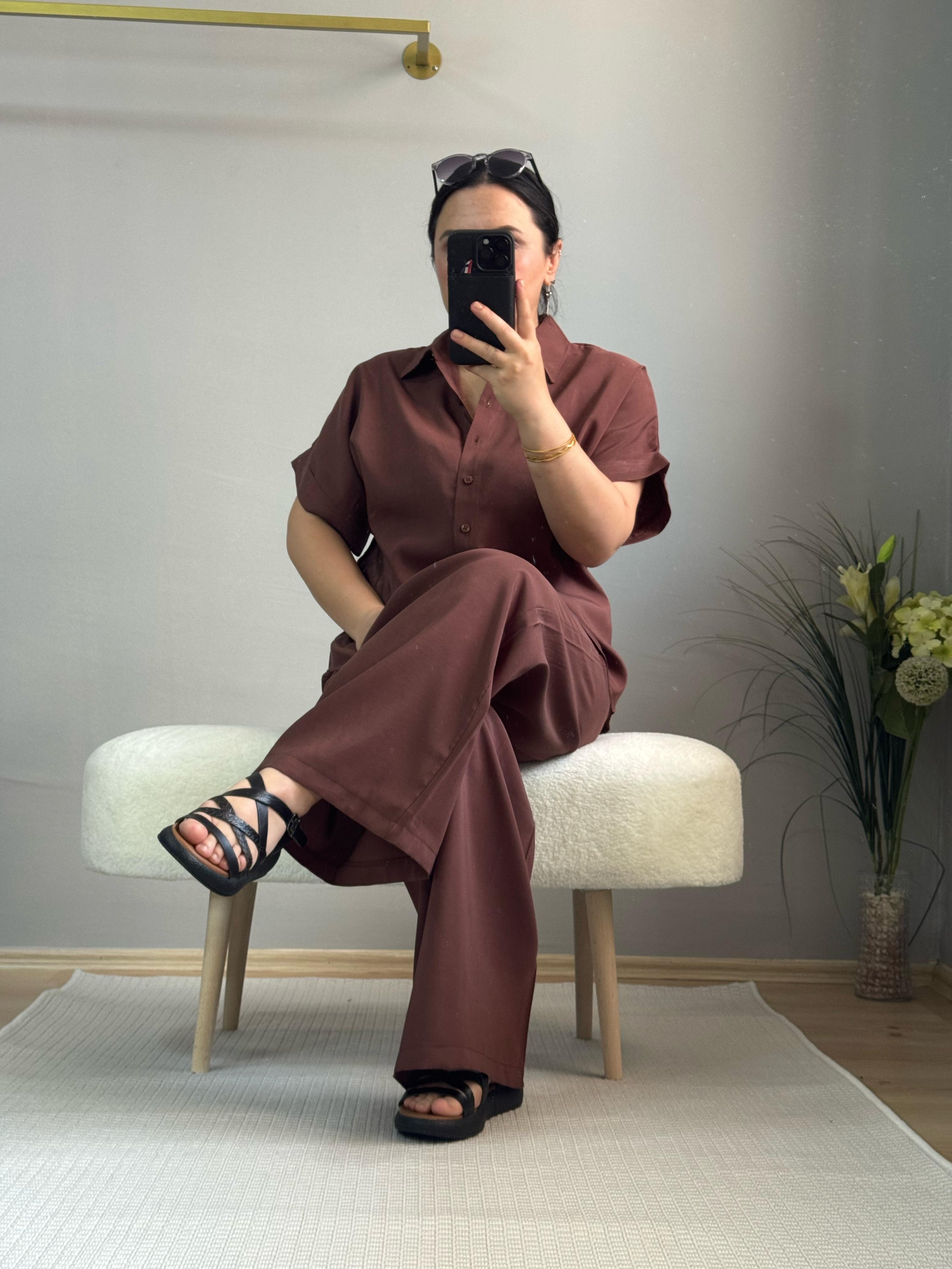 Modal tencel takım kahve