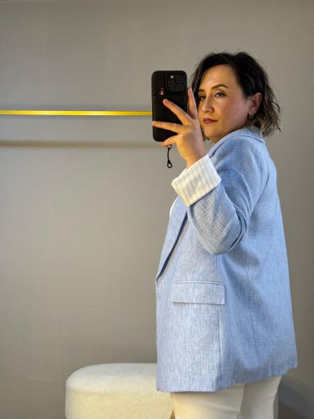 Keten ceket ve boy fit jean
