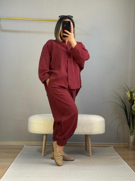 Tencel modal şalvar takım bordo