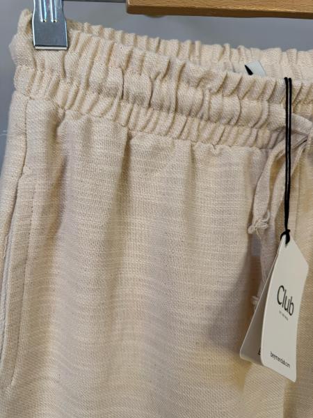 Kuş logolu keten pantolon bej