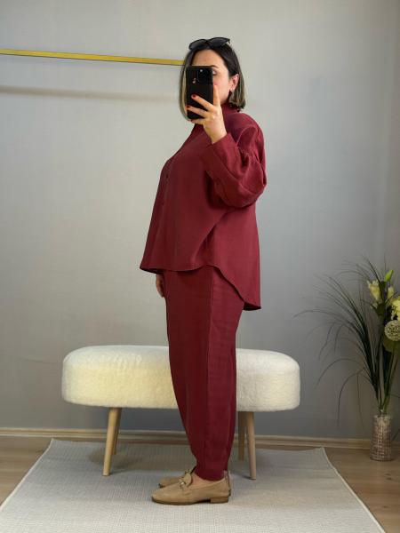 Tencel modal şalvar takım bordo