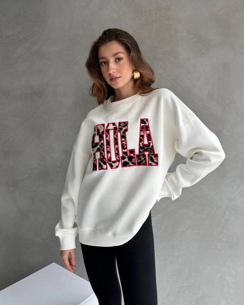 Hola şardonlu sweatshirt beyaz